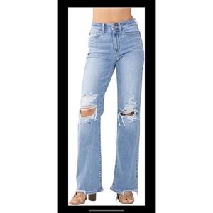 Judy Blue High Rise 90's Destroyed Straight Fit Jeans size 15/32